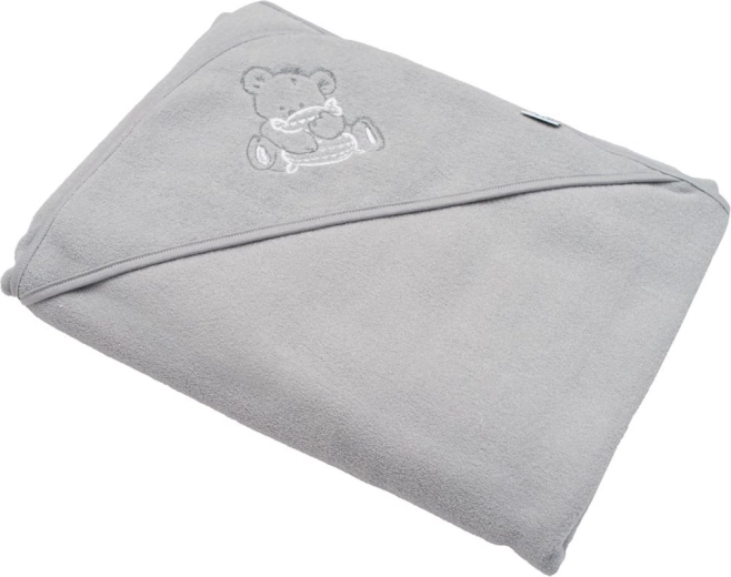 Toalla infantil de rizo con capucha y bordado 100 × 100 cm – ratoncito gris