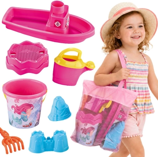 Woopie set para arena y agua con barquito y bolsa rosa 9 piezas