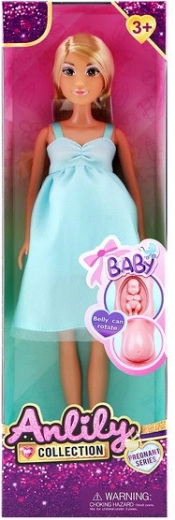 Muñeca embarazada con vestido azul de 30 cm