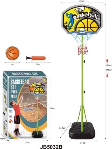 Canasta de baloncesto infantil con soporte, altura regulable y accesorios