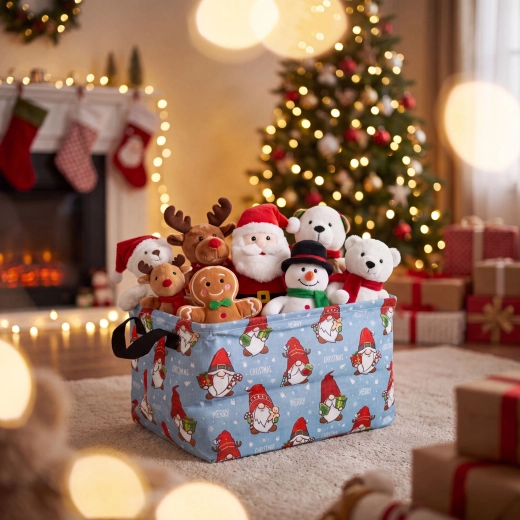 Cesta de almacenamiento plegable de lona con motivo navideño - 1 unidad