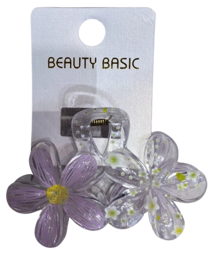 Pinza para el pelo PINK transparente con dos flores morada
