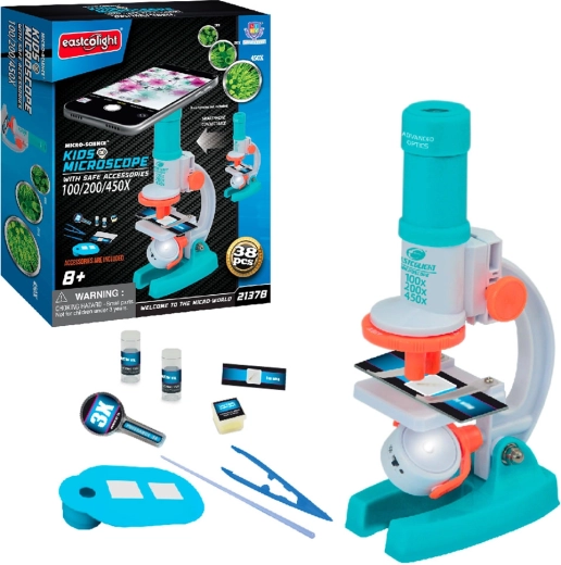 Microscopio óptico infantil con accesorios y aumentos de 100/200/450×