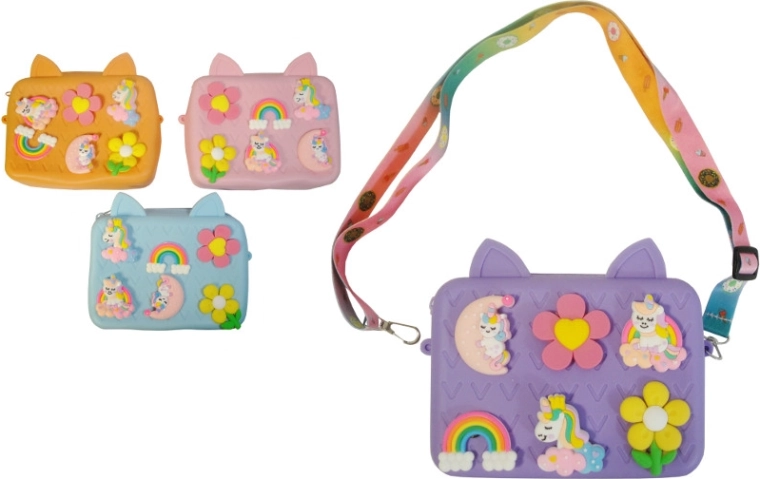 Bolso de silicona Pop It con aplicaciones 3D de unicornio - 1 unidad