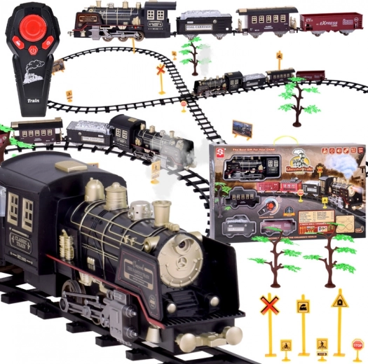 Gran tren retro con locomotora por control remoto con luz y vapor