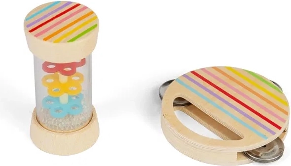 Bigjigs Toys mini set de palo de lluvia y pandereta