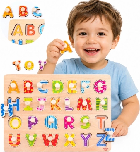 Tooky Toy rompecabezas encajable Montessori de madera alfabeto con asas