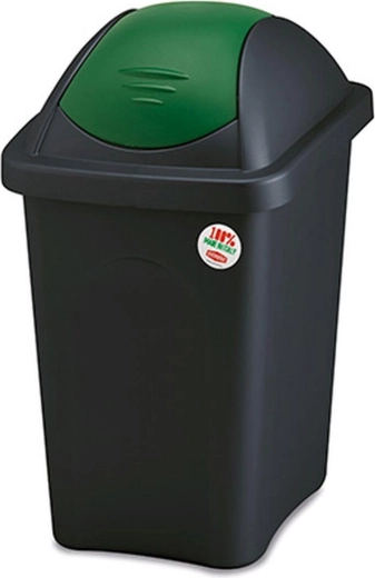 Cubo de basura con tapa abatible MULTIPAT 30 l, rectangular, negro‑verde
