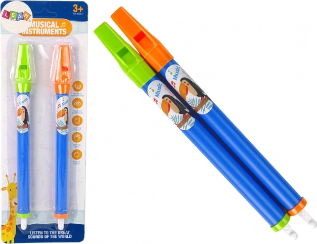 Flautas infantiles con animales – set azul, 2 piezas