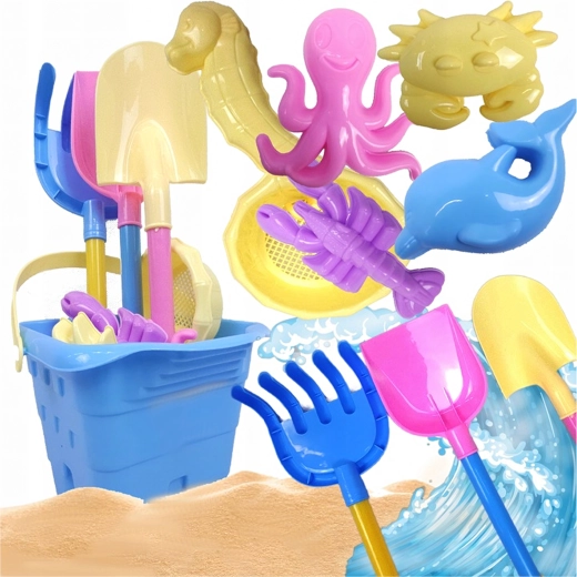 Set de juguetes de playa con cubo y moldes, 9 piezas