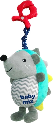 Erizo de peluche con sonido y clip BABY MIX, azul‑gris