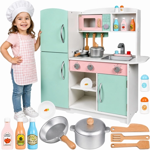 Gran cocina infantil interactiva de madera con accesorios - 1 pieza