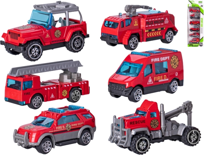 Set de cochecitos de bomberos metálicos de 7 cm, 6 uds.