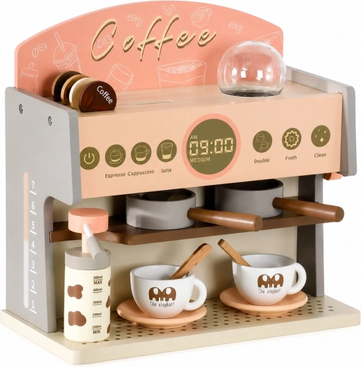 Cafetera de madera realista como de cafetería