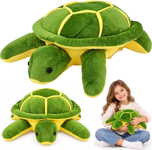Tortuga de peluche para abrazar, verde y amarilla, 33 cm