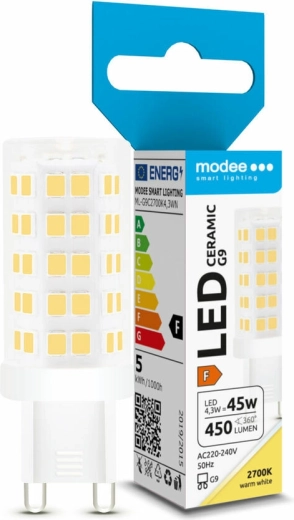 Bombilla LED G9 cerámica 4,3 W blanco cálido