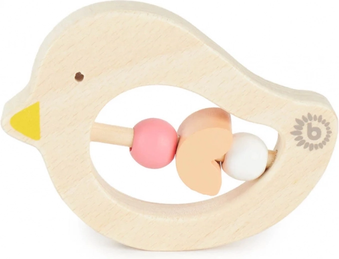 Mordedor de madera Bieco con cuentas rosas – pajarito