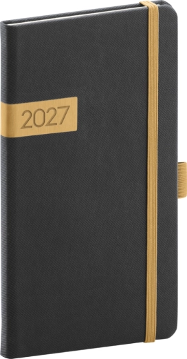 Agenda de bolsillo Notique Twill 2027 negro-dorada 9 x 15,5 cm