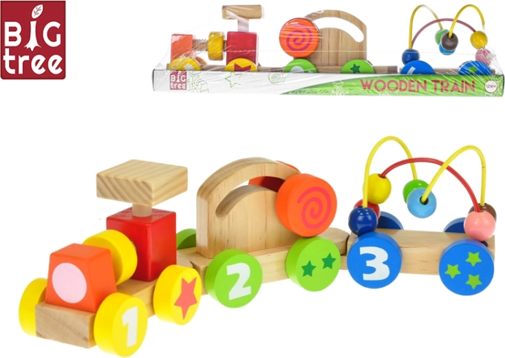 Tren de arrastre de madera con vagones 33 cm – juguete educativo para niños a partir de 12 meses