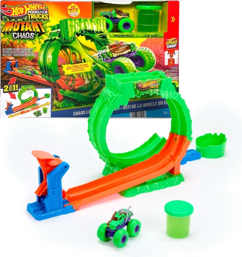 Hot Wheels Monster Trucks Mutant Chaos desafío: bucle del caos con slime y cochecito Wreckin' Wolf