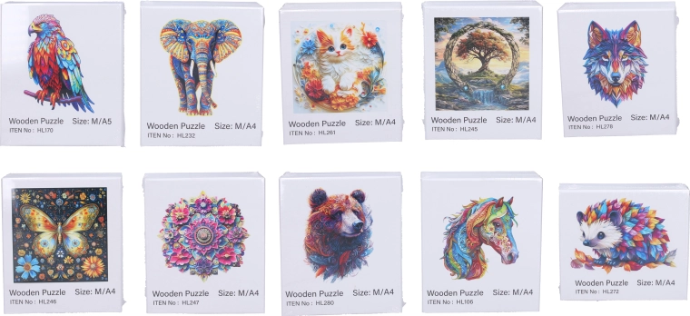 Puzzle creativos de madera A4 con motivos de animales y mandalas - 1 unidad