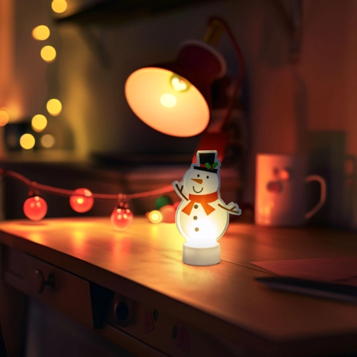 Decoración LED de muñeco de nieve con luz blanca cálida a pilas