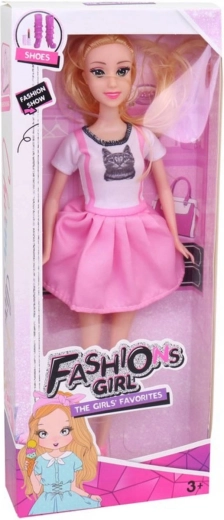 Muñeca fashion de 29 cm con vestido veraniego rosa con gatito