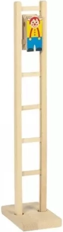 Payaso de madera en escalera