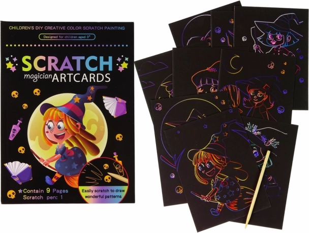 Láminas para rascar y colorear para niños – magia de brujas