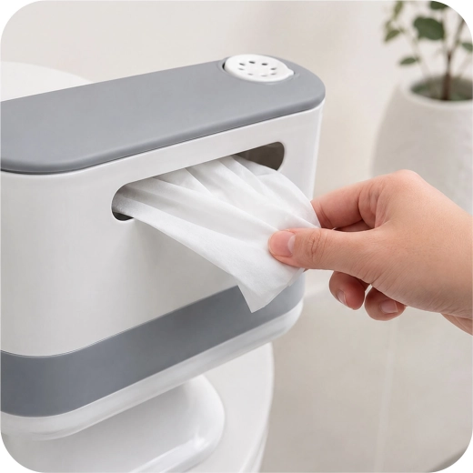 Dispensador integrado para toallitas y accesorios prácticos
