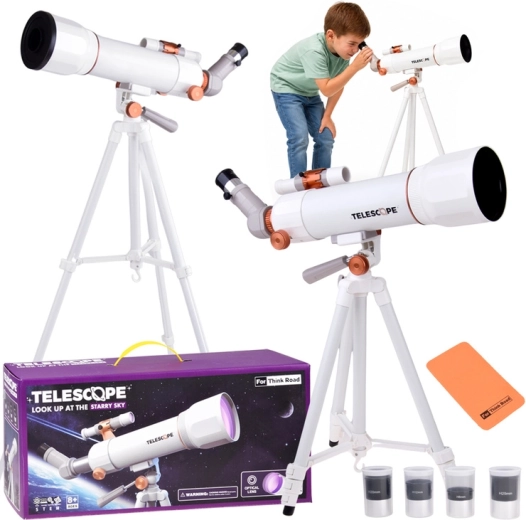 Telescopio para niños con trípode hasta 107 cm, 4 oculares, lente 3× y buscador