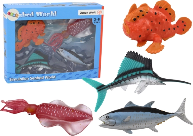 Set de figuras de animales marinos – peces y calamar, 4 uds.