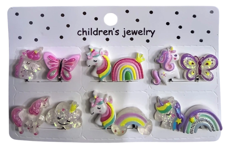 Pink set de pendientes infantiles de unicornios - 6 pares