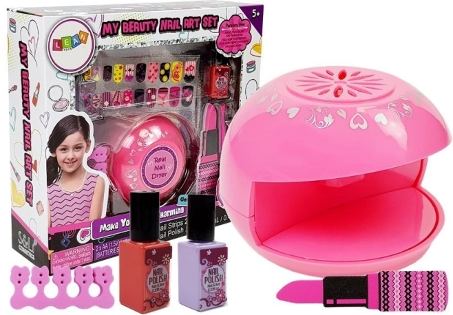 Set de uñas con esmaltes, secador y pegatinas para niños