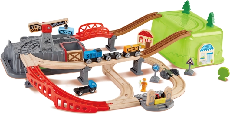 Vía de tren con caja de juego
