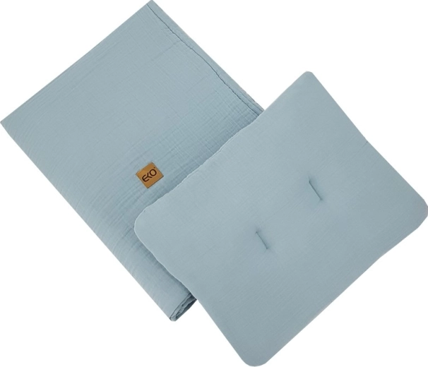 Juego ecológico de muselina para cuna blue (almohada 30 × 40 cm, edredón 75 × 100 cm)