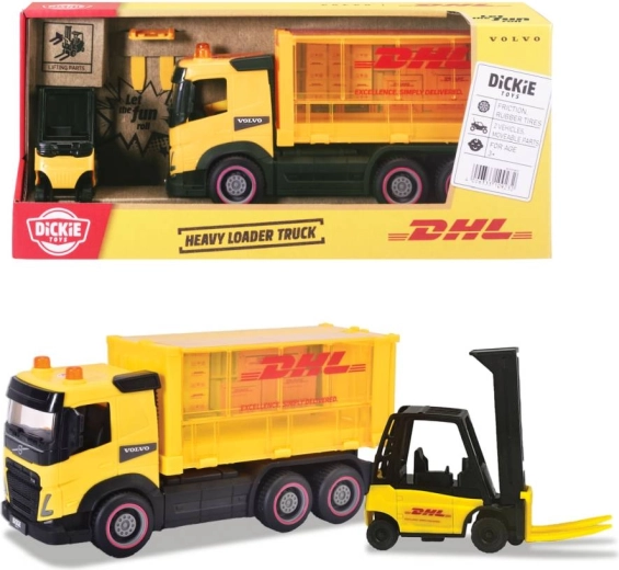 Camión Volvo FM DHL con carretilla elevadora