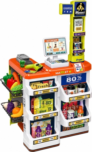 Caja registradora y estante realistas como en una tienda