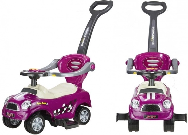 Coche correpasillos con barra de empuje coupé morado