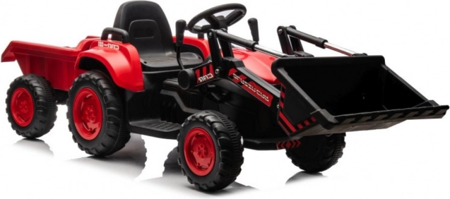 Tractor infantil rojo con batería recargable y pala