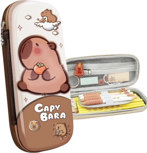 Estuche escolar con capibara marrón