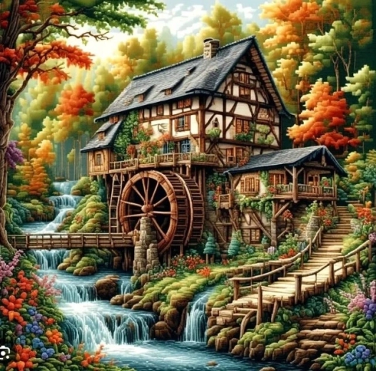 Norimpex Pintura por números Molino en el bosque 40 × 50 cm