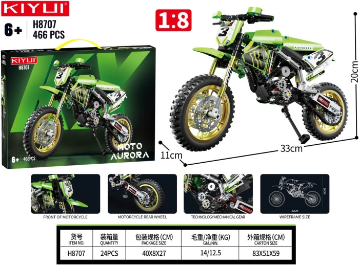 Kit de construcción motocicleta verde 466 piezas