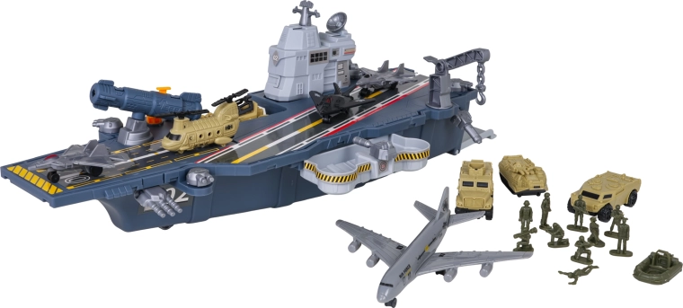 Portaaviones con espacio de almacenamiento y elementos móviles