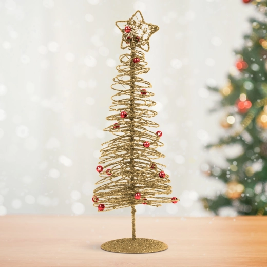 Árbol de Navidad metálico brillante de 28 cm – Dorado
