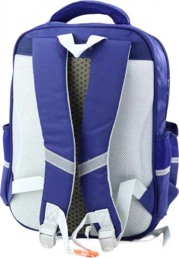Mochila escolar infantil con parches de dinosaurios, azul marinero