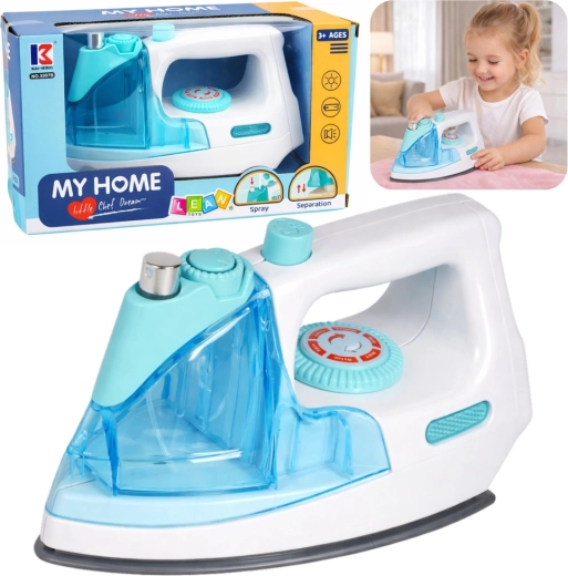 Plancha infantil con pulverizador, luz y sonido – azul
