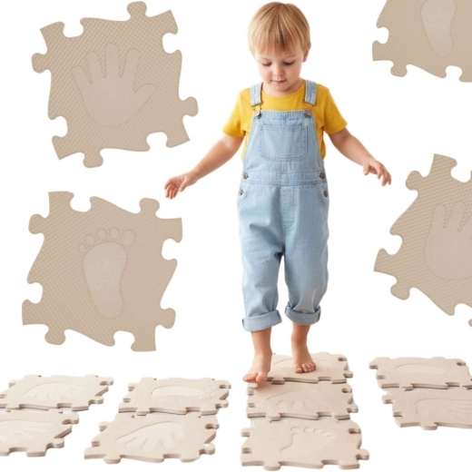 Woopie alfombrilla ortopédica sensorial de piezas tipo puzzle para manos y pies, 16 piezas, beige