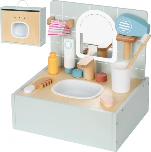 Baño de madera con accesorios de aseo de Tooky Toy
