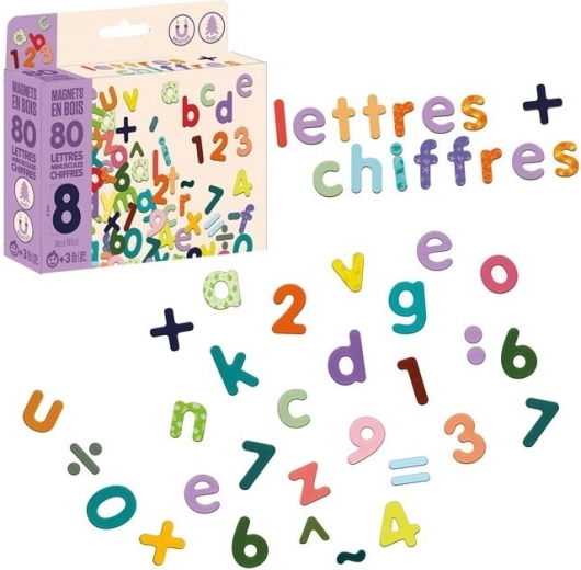 Jeujura letras minúsculas y números magnéticos de madera (80 uds)